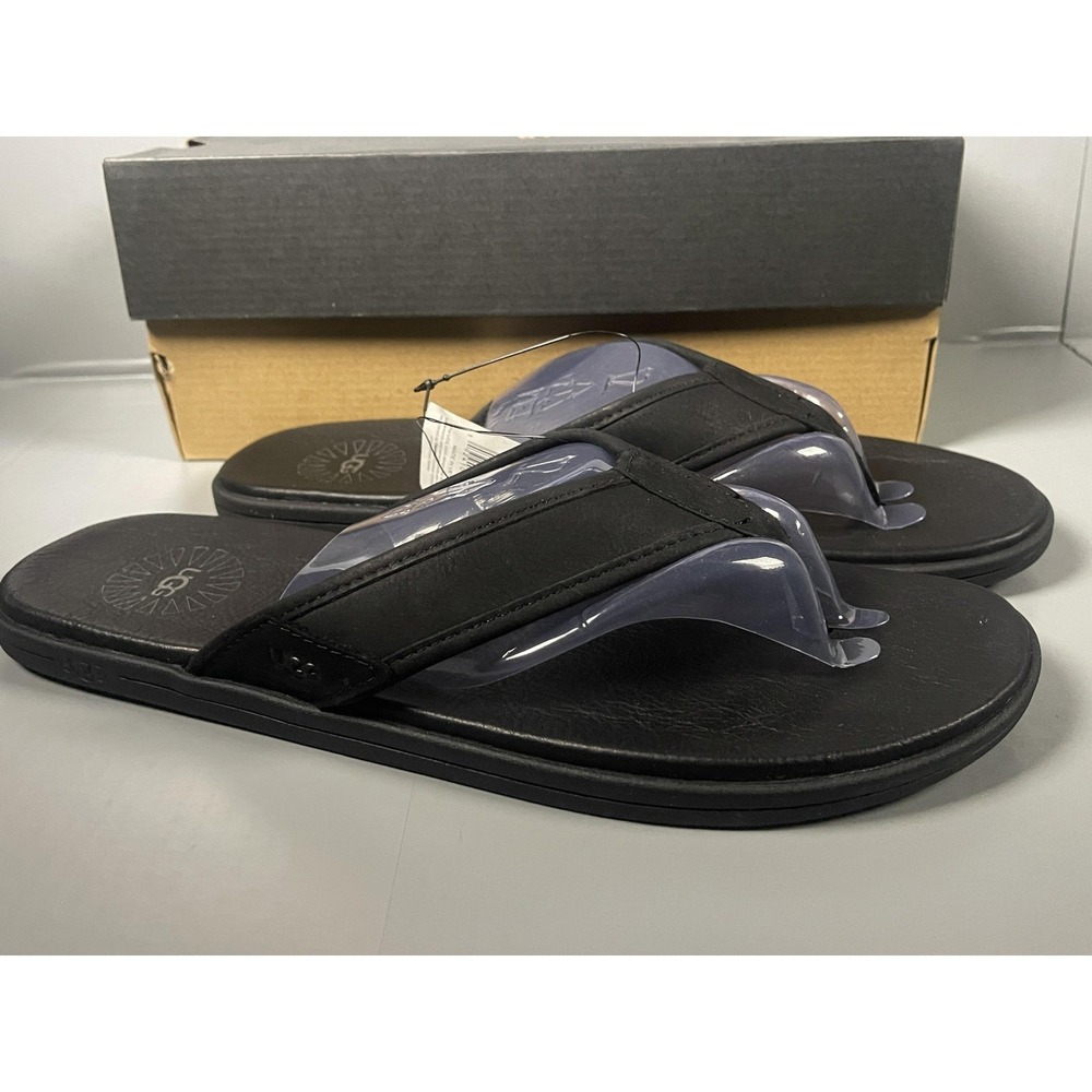 UGG Seaside Flip Leather Sandals Mens Size 12 Black Flip Flop Comfort Shoes